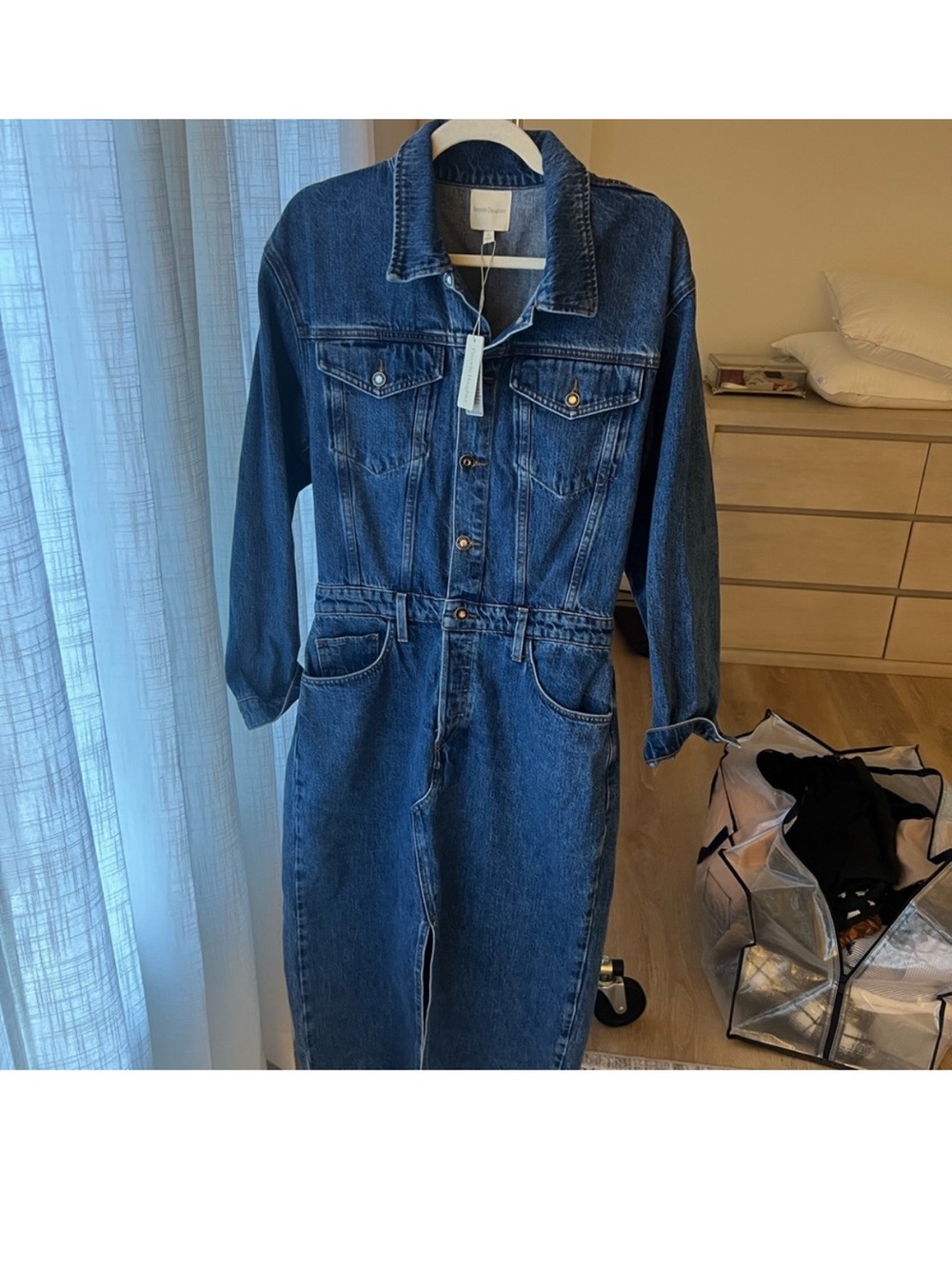 Favorite Daughter Blue Denim Jumpsuit with Collar